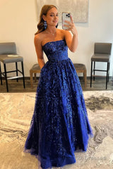 Sparkly Royal Blue Long Prom Dress with Pockets Party Dresses Gowns