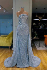 Strapless Sequined Floor Length Prom Dress with Ruffles