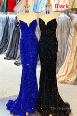 Strapless Sequins Black Mermaid Prom Dress