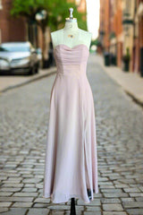 Strapless Sweetheart Bridesmaid Dress Neck A-line Chiffon Maxi Dresses