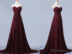 Sweetheart Neck Maroon Long Prom Dresses, Burgundy Long Formal Bridesmaid Dresses