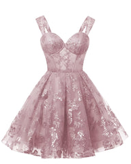 Teens Sparkly Tulle Mauve Homecoming Dresses Spaghetti Straps Short Cocktail Party Prom Dress