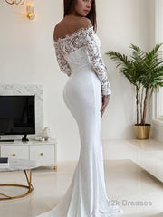 Trumpet/Mermaid Off-the-Shoulder Court Train Chiffon Wedding Dresses