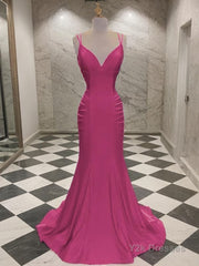 Trumpet/Mermaid V-neck Sweep Train Jersey Prom Dresses