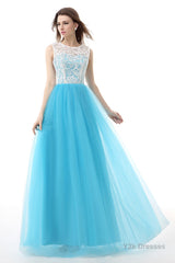 Tulle Lace Light Sky Blue Prom Dresses