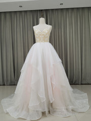 Unique Sweetheart Neck Tulle Long Prom Dresses, Tulle Graduation With Beading Sequin