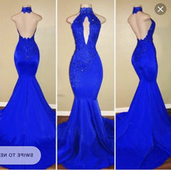 2025 Halter Blue Mermaid Prom Dresses