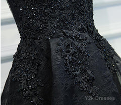 V Neck Short Black Lace Prom Dresses, Black Lace Homecoming Dresses, Short Black Formal Evening Dresses