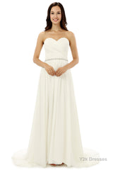 White Chiffon Sweetheart With Beading Pleats Bridesmaid Dresses