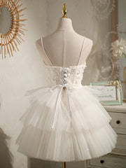 White Tulle Short Straps Party Dress Graduation Dresses, White Formal Dresses