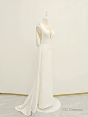 White v neck long prom dress, white evening dress