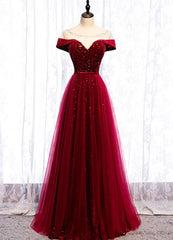 Wine Red Tulle with Velvet Long Party Dress, Wine Red Formal Dress Prom Dress