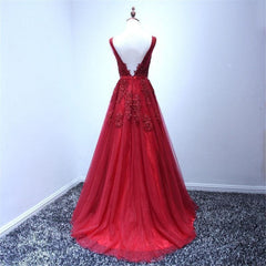 Wine Red V-neckline Tulle Long Prom Dress, Dark Red Floor Length Party Dress, Bridesmaid Dress