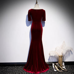 Wine Red Velvet Mermaid Long Evening Party Dresses, Dark Red Velvet Formal Dresses