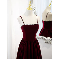 Wine Red Velvet Short Simple Wedding Party Dress, Dark Red Homecoming Dresses