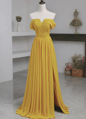 Yellow Chiffon A-line Simple Prom Dress Yellow Bridesmaid Dresses prom dresses shops