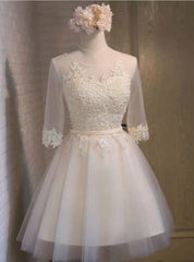 Yellow Tulle Lace 3/4 Sleeve Homecoming Dress