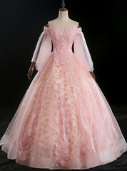 You Are Sure To Find The Perfect Pink Ball Tulle Sequins Off the Shoulder Appliques Quinceanera Dress