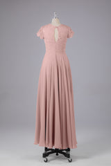 Beautiful A-Line Cap Sleeves Long Bridesmaid Dresses With Pockets