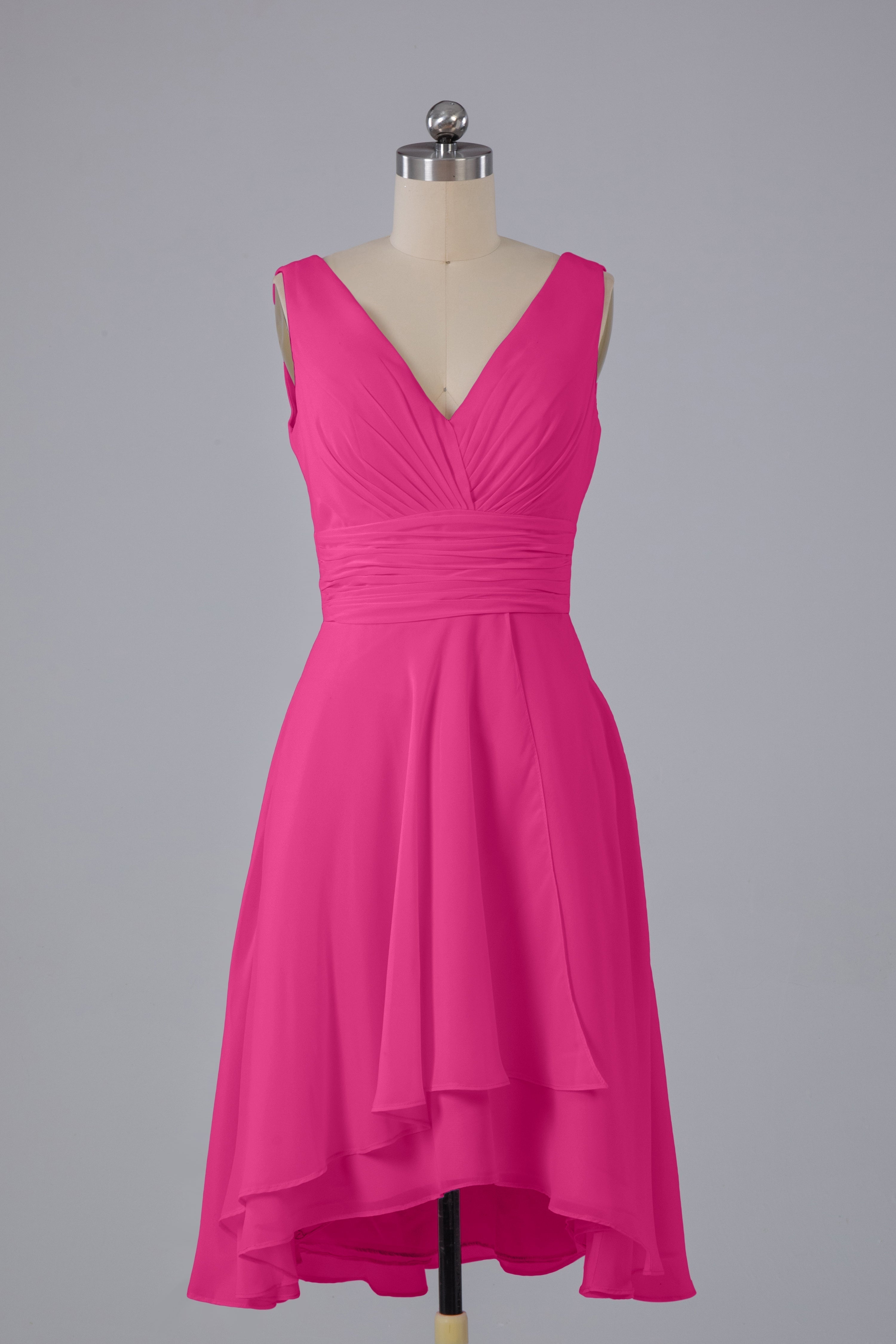 High Low Knee Length V-Neck Bridesmaid Dresses