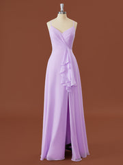 A-line Chiffon V-neck Ruffles Floor-Length Bridesmaid Dress