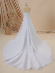 A-line Organza Sweetheart Pleated Cathedral Train Wedding Dress