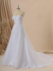 A-line Organza Sweetheart Pleated Cathedral Train Wedding Dress