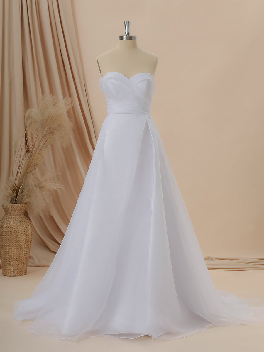 A-line Organza Sweetheart Pleated Cathedral Train Wedding Dress