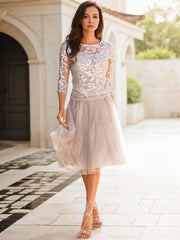 A-Line/Princess Scoop Knee-Length Tulle Mother of the Bride Dresses With Lace Applique