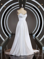 A-Line/Princess Sweetheart Chapel Train Satin Wedding Dresses with Ruffles