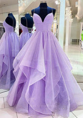 A Line Princess Sweetheart Sleeveless Long Floor Length Tulle Sparkling Prom Dress