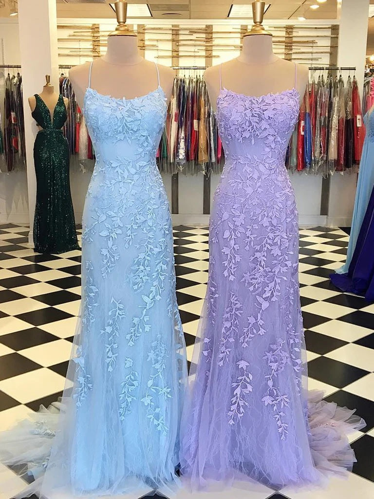 Trumpet Mermaid Scoop Neck Sleeveless Sweep Train Lace Prom Dress With Crystal